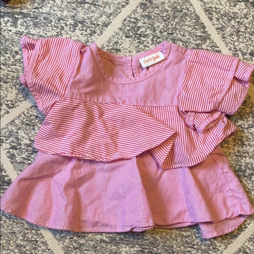 Cat & Jack pink and white ruffle top 12m